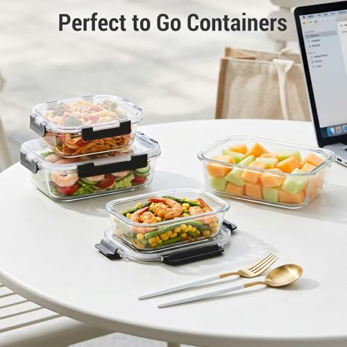Dealusy 10 Sets (20-Piece) 36 oz & 12 oz Glass Food Storage Containers with lids, Airtight Leak-proof Glass Meal Prep Containers with Lids, Microwave Oven Freezer Dishwasher Safe, Black - color: Black