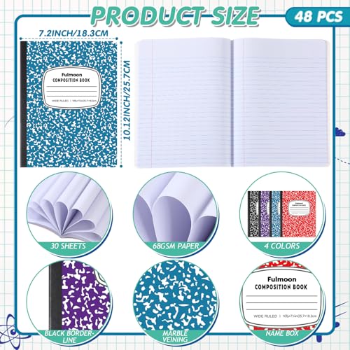 Fulmoon 48 Pcs Composition Notebook Wide Ruled Hard Cover Notebook 30 Sheets/60 Pages for School College Journal Writing Programs Art Recipes 10.12 x 7.2 Inch, Colorful - color: Colorful, style: Wide Ruled