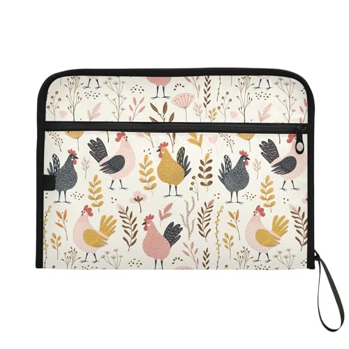 Cute Cartoon Chickens File Folders,Plastic Folders with 13 Pockets,Expandable File Folder for Documents School Students Office,Aesthetic Folder with Labels A4 Letter Size - color: Multi 1