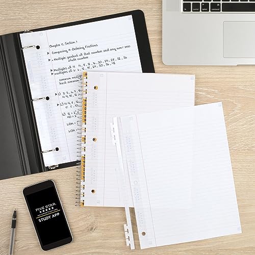 Five Star Insertable Loose Leaf Paper + Study App, 6 Pack, Notebook Paper, College Ruled to Add Pages, Reinforced, 8.5 x 11, 75 Sheets per Pack (170015) - size: 6 Pack