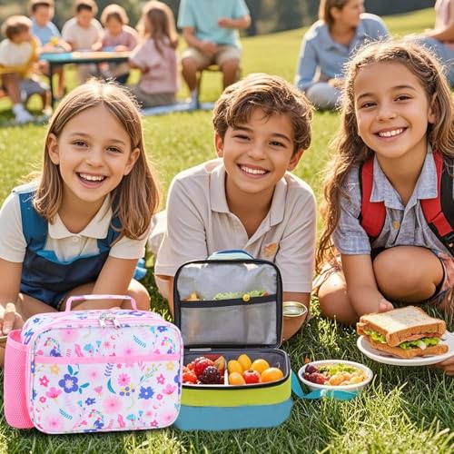RHCPFOVR Kids Lunch Bag - Insulated Lunch Box for Boys Girls Washable Lunch Bag and Reusable Toddler Leak-proof Lunchbox for School and Daycare - color: Flower Pink