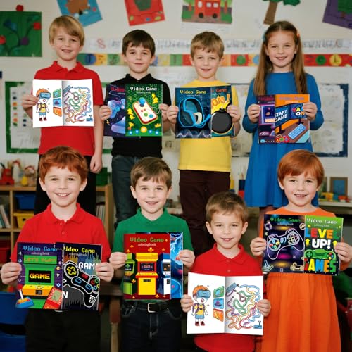 BenLouis 24 Video Game Mini Coloring Books Kids with 24 Stacking Crayons Gaming Party Favors Activity Books Bulk for Kids Boys Neon Game Level Up Goodie Bag Gift Stuffer Classroom Reward - style: Video Game