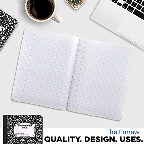 Emraw Black & White Marble Style Cover Composition Book with 100 Sheets of Wide Ruled White Paper (8 Pack) - color: Black Marble, size: 8 Pack