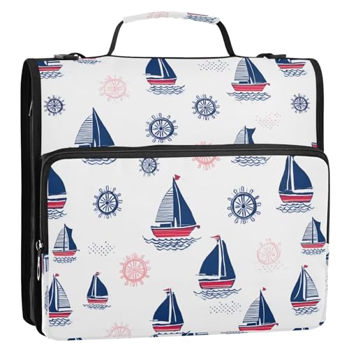 3 Ring Zipper Binder Coastal Sailing Boat Binders Bag with Shoulder Strap 500 Sheets Paper Organizer Trapper Keeper Documents Storage File Folder for School Office - color: A853