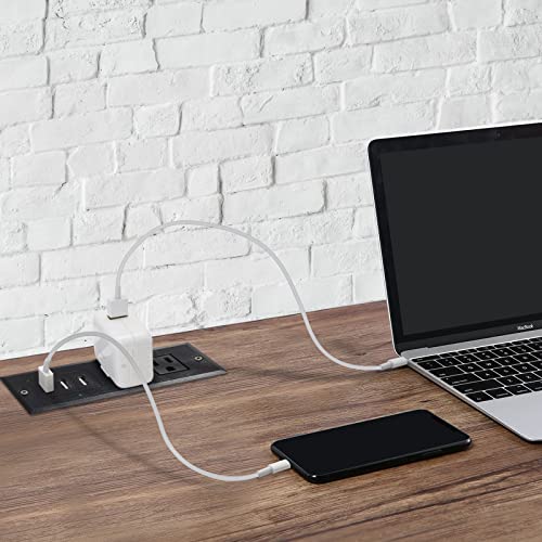 Desktop Recessed Power Strip with USB Flush Mount Power Socket 2 Outlets 3 USB Ports (15W/3A) Flat Plug Charge Station for Table Cabinet Sofa Counter - color: Black