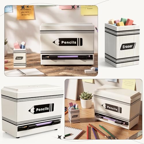 Pencil Dispenser for Classroom, 2Pcs Classroom Organization Set, Interactive Pencil Holder with Eraser Holder, Pencils Station for Teacher & Student, Teacher Must Have, Back to School Supplies(White) - color: White