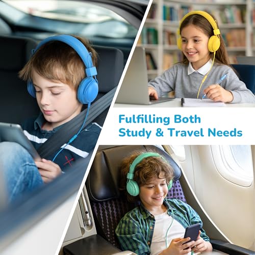 AILIHEN Kids Headphones for School, 3.5mm Wired Children Headphones with Shareport, 85dB Volume Limited, Built-in Microphone, Adjustable Foldable Over-Ear Headset for Tablet/iPad/PC/Travel