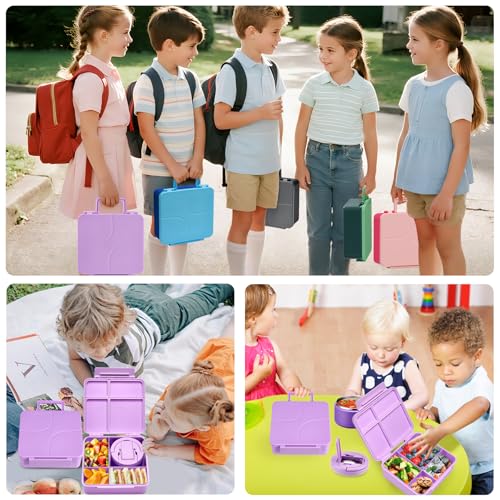 MAXSO Bento Lunch Box Set for Kids with 8 oz Soup Thermo, Leakproof Hot Food Container with 4 Compartments, Insulated Food Jar for Toddler Daycare Boys Girls School - Purple - color: Purple
