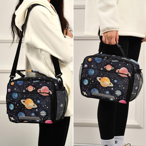 Planet Space Kids Lunch Box Insulated Lunch Bags Cooler Tote Bag with Removable Shoulder Strap for Boy Girl Student 20848878 - color: Space A