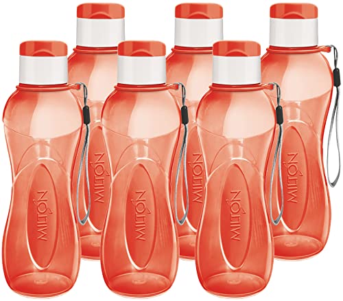 MILTON Water Bottle Kids Reusable Leakproof 12 Oz Plastic Wide Mouth Large Big Drink Bottle BPA & Leak Free with Handle Strap Carrier for Cycling Camping Hiking Gym Yoga - color: Red 6 pack