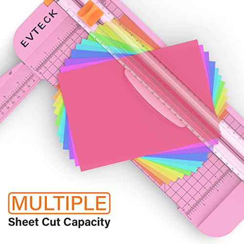 Evteck Paper Cutter 12 Inch Paper Trimmer Slider Crafting Scrapbooking Supplies for A4 Vinyl Photo Cardstock with Security Blade and Foldable Ruler - color: Pink