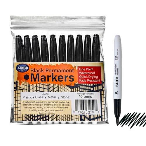 10 Pack Black Permanent Felt Waterproof Markers, Fine Point, Fade Resistant, Writes on Plastic, Metal, Glass, and Stone.…