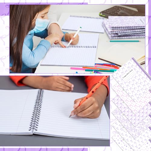 AmazingSpark 6 Pack Lefty Preppy Notebook Cute Bow Coquette Journal 7" x 9" College Wide Ruled 110 Pages Left Handed Aesthetic School Supplies Gifts for Teens Girls Women(Spiral,Purple Bow) - color: Purple Bow, style: Spiral