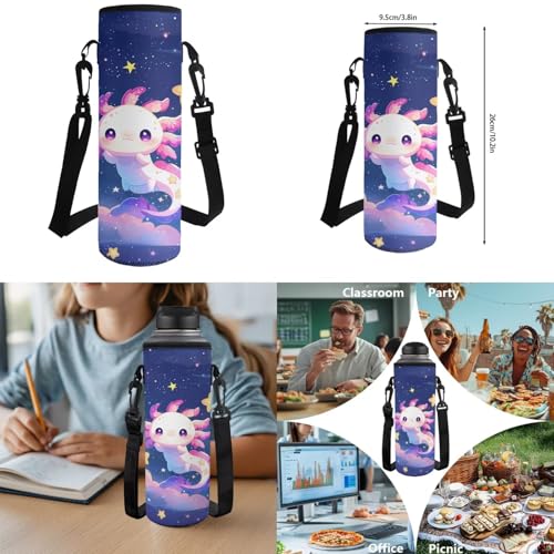 Starry Axolotl School Backpack and Lunch Bag Set, 4 Pieces Comfortable Daypack with Pencil Case & Water Bottle Holder for 3rd-7th Grade Students Daily School Use - color: Starry Axolotl Print