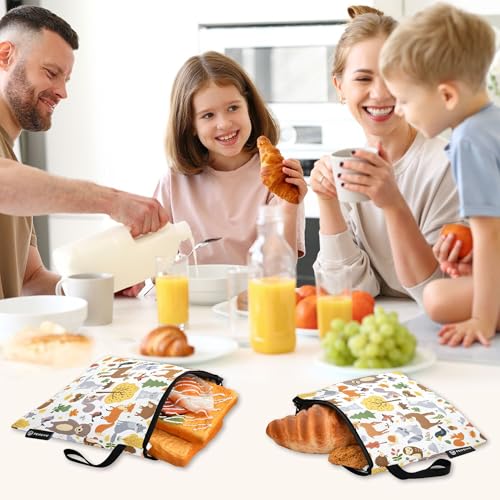 Reusable Food Storage Bags Cute Woodland Animals 3 Pack Set Lunch Bag Compact Sandwich Snack Bag Small Medium Large for Lunch, Travel & Organization - color: Bag 10