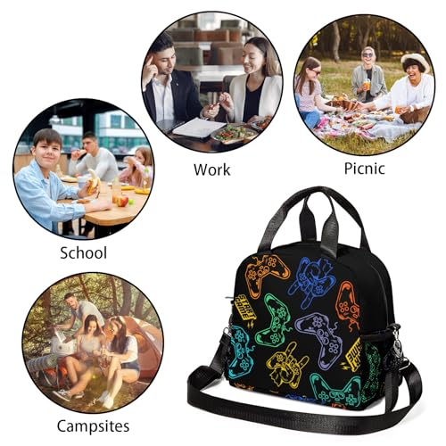 Game Lunch Bag Reusable Insulated Lunch Box Large Capacity Meal Tote for Kids Boys Girls Cooler Bag Waterproof Adjustable Shoulder Strap Gaming Lunch Tote for Work School Picnic Travel Hiking - color: Game03