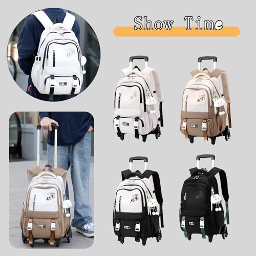 Girls Boys Rolling Backpack, Elementary Middle School Kids Bookbag Roller Backpack for Boys Girls with 6 Wheels, Khaki - color: 6 Wheels-01-khaki, style: 6 Wheels