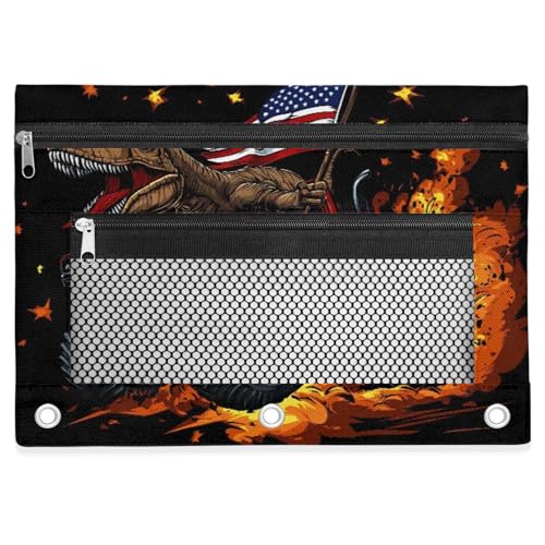 Truck Dinosaur Pencil Pouch for 3 Ring Binder American Flag Pencil Case Bag with Clear Window Zipper Pockets for Kids Girls Boys Students School College Supplies 2 Pack - color: Red Orange