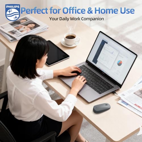 Philips Wireless Bluetooth Mouse for Laptop, Bluetooth Mouse for MacBook Pro/Air and iPad, Travel Silent USB Wireless Mice, BT 3.0/5.0 and 2.4GHz USB Dongle, 1600 DPI, 12-Month Battery Life