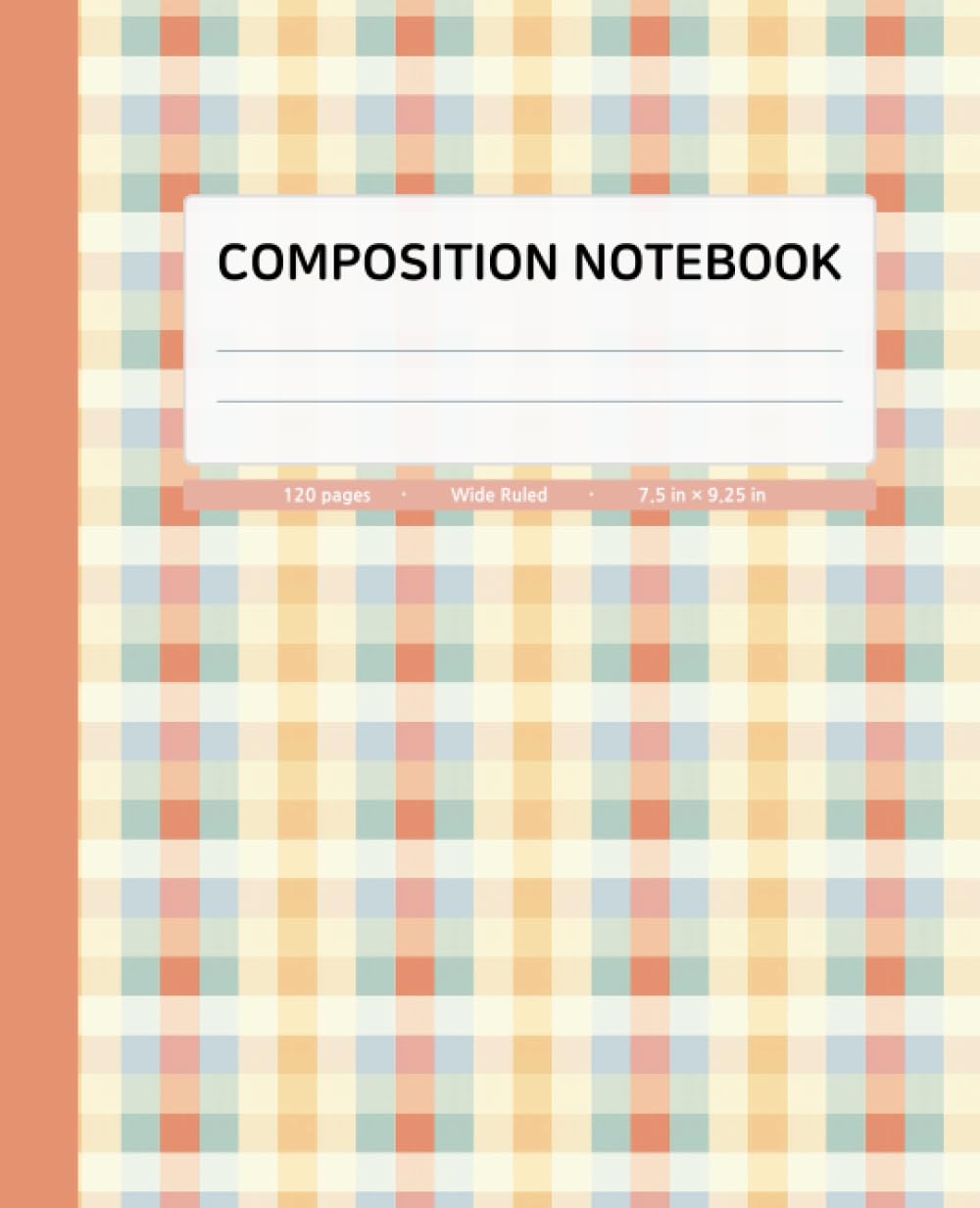 Composition Notebook Wide Ruled | Checkered Pattern with Dark Salmon Spine Color | 120 Pages, 7.5x9.25 inches