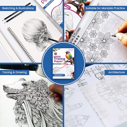 Tracing Paper 8.5x11 in, 50 Sheets, Transparent Sketch Paper 63gsm | 50 Sheets, 63gsm Translucent, Sketching & Drafting, Art Projects, Pencil Marker & Ink, Premium - size: 8.5" x 11" (50 Sheet)