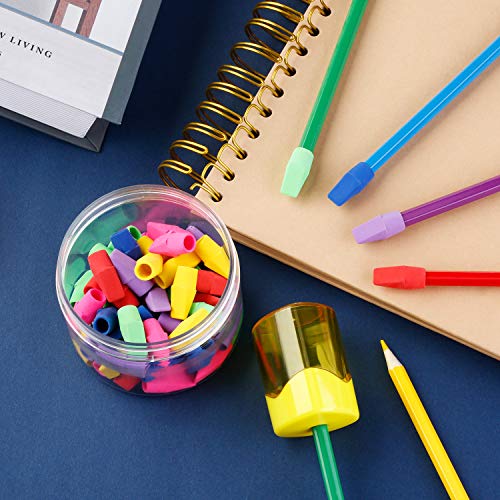 Maitys 50 Pcs Colorful Pencil Top Erasers Cap Erasers and Pencil Sharpener with Random Colors for Students Teachers School Office