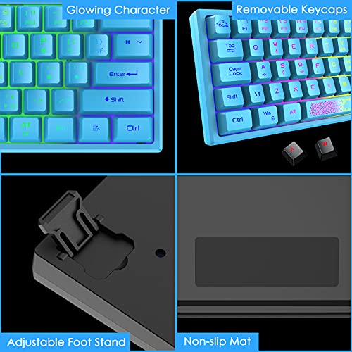 Gaming Keyboard and Mouse Combo Mini Portable with Chroma RGB Backlit Ergonomic 62Key Layout 19Key Anti-ghosting Mechanical Feel 3200DPI Honeycomb Mice USB Wired for PC Mac Gamer Laptop Typists(Blue)