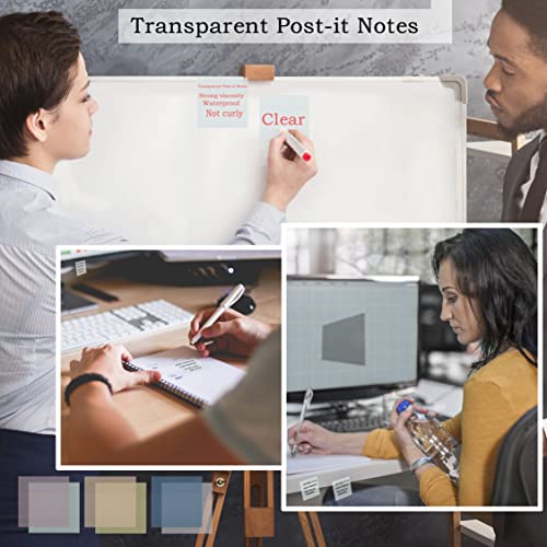 YOUDEFUL 800Pcs Transparent Sticky Notes, 3"x3" Clear Sticky Notes, Waterproof Translucent Sticky Note Pads for Books Annotation, Clear Post it Notes for Bible Study, School, Office(White) - size: Square White