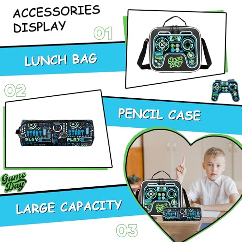 Rolling Backpack Boys Kids Backpacks with Wheels 3PCS School Back Pack with Lunch Box Bookbag Preschool Senior Kid Year Book Bag Kindergarten Gamepad - color: Gamepad