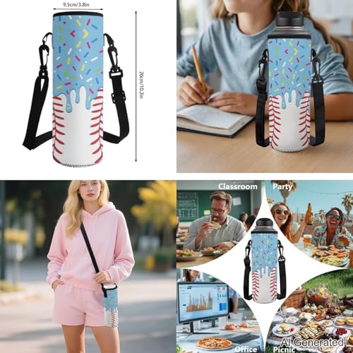 Blue Ice Cream Drip Backpack 4 Piece 17in Baseball Drip Backpack Insulated Lunch Box Pencil Bag with Independent Water Bottle Pocket Simple Elegant School Use - color: Blue