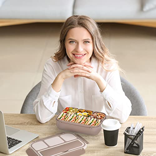 Bento Box Adult Lunch Box, Containers for Adults Men Women with 4 Compartments, Lunchable Food Container with Utensils, Sauce Jar, Muffin Liners, 40 Oz/5 Cup, Microwave & Dishwasher Safe, Brown - color: Brown