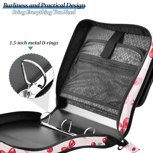 Cherries Red Bows Zipper Binder 3 Ring with Handle and Shoulder Strap, 500 Sheet Binder Organizer Capacity & Multi-Pockets for School Office - color: A6189
