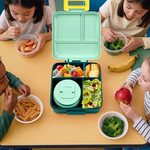 Bento Lunch Box for Kids with 8oz Soup Thermo Leak-Proof Lunch Food Containers with Snack Sauce Container for Kid Girls Boys to School - color: Yellow Mermaid