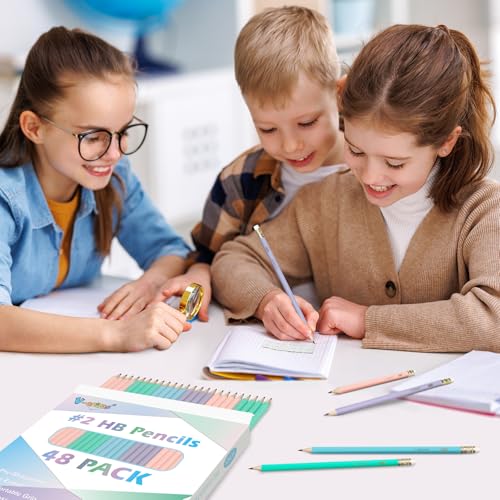 V-Opitos Wood-Cased #2 HB Pencils, 48 Pack Pre-Sharpened Pencils with Top Erasers, Bulk Pastel Color Pencils for School Teacher Supplies, Writing, Drawing and Sketching