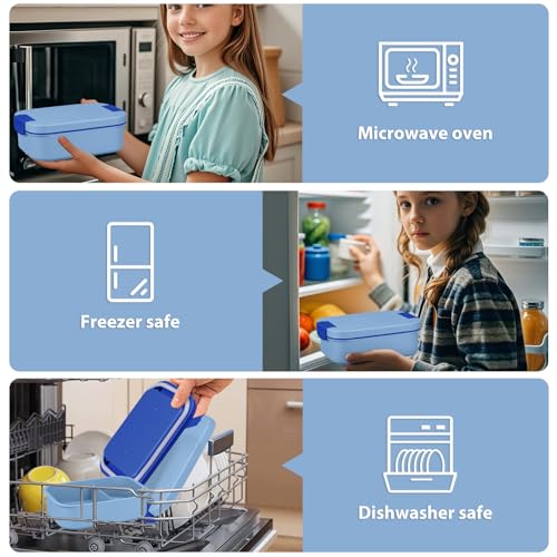 Large Bento Lunch Box Set for Adults Kids Women with 10.5oz Soup Thermo,Coffee Tumblers Men Girls Boys Teenagers Leak-Proof Lunch Food Containers with Lunch Bag - color: Blue