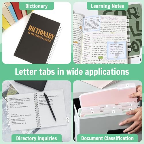 Aixoom A-Z Small Alphabet Index Tabs Self-Adhesive A-Z Letter Index Tabs Transparent Permanent Alphabetical Stickers for Notebooks Dictionary Files (208) - color: White