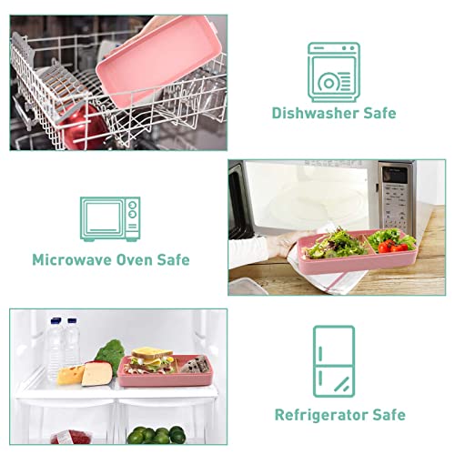 Bento Box Japanese Lunch Box Kit Leakproof Bento Lunch Box for Kids Adults Wheat Straw 3 Layer Stackable Lunch Containers with Compartment Eco-Friendly Meal Prep Containers (Pink) - color: Pink, size: 5Pcs