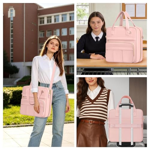 Zipper Binder | 3 Inch O-Ring, 600 Sheet Capacity Trapper Keeper with Shoulder Strap & Handle, Binder Bag with Multiple Storage Pockets, Fits 13" Laptop (Pink) - color: Pink