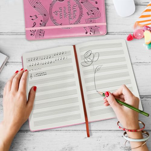 Music Gift 2 PCS Blank Sheet Music Notebook Where Words Fail Music Speaks Gift Manuscript Paper Notebook (2pcs Music -Pink) - color: 2pcs Music -Pink