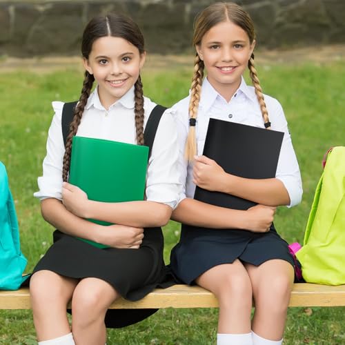 Cholemy 72 Packs Pocket Folders with Prongs Heavy Duty Plastic Folder with Business Card Slot 3 Prong Fasteners for School Office (Black,Blue,Green) - color: Black, Blue, Green
