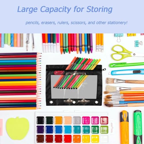 Studying 2 Pack Couple Champagne A Red Rose 3 Ring Binder Pencil Pouch Bags,Clear Window Storage Case with Zipper for Boys Girls School Office Supplies Cosmetics Organizers - color: Multi-champagne