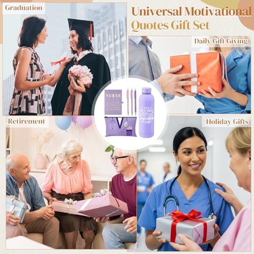 6 Pcs Nurse Gifts Set for Women Men, Rn Appreciation Thank You Gift for Nurses Week Graduation Birthday, 16oz Vacuum Insulated Water Bottle, Makeup Bag, Notebook, Ballpoint Pens(Purple) - color: Purple