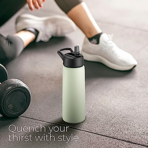SipX™ 25 oz Insulated Water Bottle with 3 Lids – Leakproof Stainless Steel, Triple Insulated – Cold 24 Hours/Hot 12 Hours – Durable Bottle for School, Gym, Travel – Green - color: Green, size: 25 Ounces