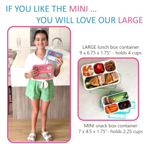 Small Glitter Snack Containers for Kids Toddlers - 3 Compartments (Set of 2) - Leak-Proof Reusable Boxes with Lids -BPA-Free Plastic Mini Bento Lunch Box - Ideal for School, Holds 2 Cups (Pink+Purple) - color: Pink Lilac Sparkle MINI 2pk