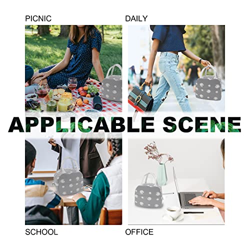 Sonuimy Insulated Lunch Bag Women Girls, Reusable Cute Tote Lunch Box for Adult & Men, Leakproof Cooler Lunch Bags for Work Office Travel School Picnic (Grey with White Daisy) - color: Grey with White Daisy