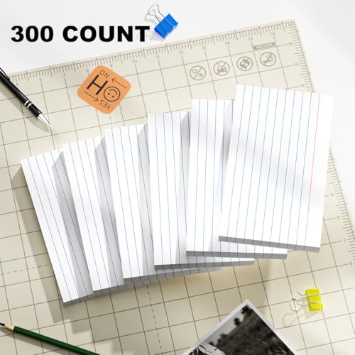 300 Count White Index Cards 3x5 Notecards Bulk Lined Flash Cards for Studying 3 x 5 Index Cards Ruled Notecards Bulk Pack of Note Cards for School Ruled Lined Index Card Flashcards 3x5 Cue Cards - color: White-3x5-300