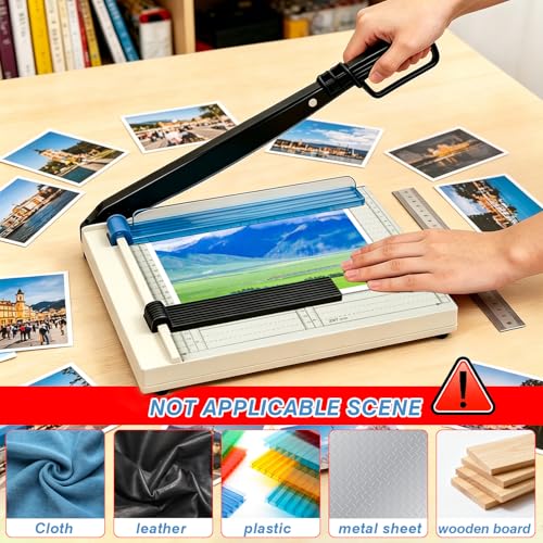 Paper Cutter, 12" Cut Length Guillotine Trimmer, Paper Cutting Board with 10 Sheet Capacity Papers, Metal Base Papers Slicer with Safety Guard for Classroom Office Home Cardstock Crafts & Photo