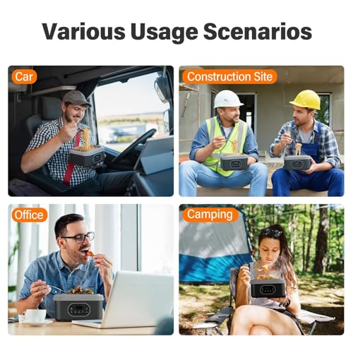 Cordless Electric Lunch Box for Adults: 1.5L Heated Lunch Box for Men Women with Automatic Heating 18000mAh Rechargeable Portable Food Warmer with Bag and Tray Divider for Office Truck Outdoor
