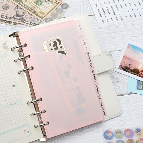 Mogoostry 12pcs Pink A6 Binder Pockets Cash Envelopes Pink Divider Pocket with 6Tabs and Label Sticker A6 Budget Sheet Sleeves Two Pockets Folder Binder Inserts Money Organizer - color: 12pcs Pink Envelope