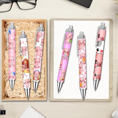 Idealmuzik Pink Pig Pens Set – Cute Piggy Gel Pens for Animal Lovers – Fun Writing Stationery Gift for Office, or Journaling – New Year Gifts, 6 Pack - style: Pig